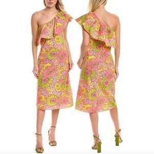 Flora Bea Nyc Adalyn Midi Dress Floral Ruffle Retro Medium NWT